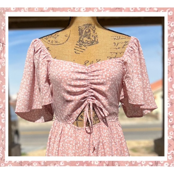 PinkBlush Dusty Rose Ditsy Floral Tiered Ruffle Midi Dress Size: M NWT - Picture 4 of 11